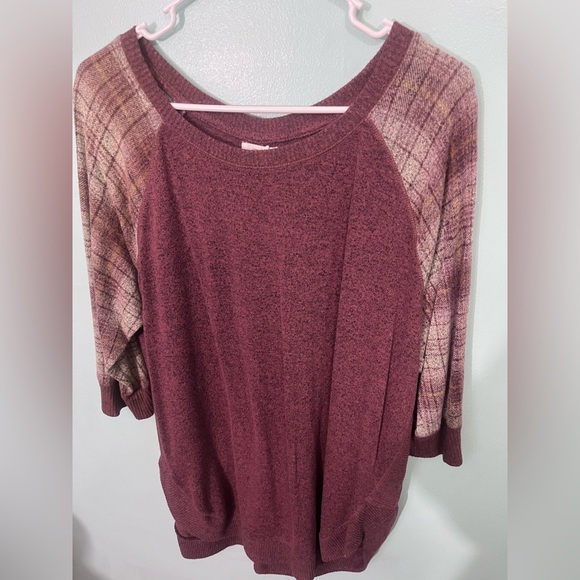 Maurices Burgundy Plaid Sweater - Picture 4 of 9